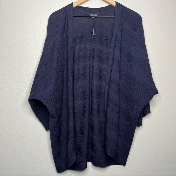 NEW Misook Women Cardigan Sweater Medium Navy Blue Open Knit Dolman Sleeve - Picture 1 of 8